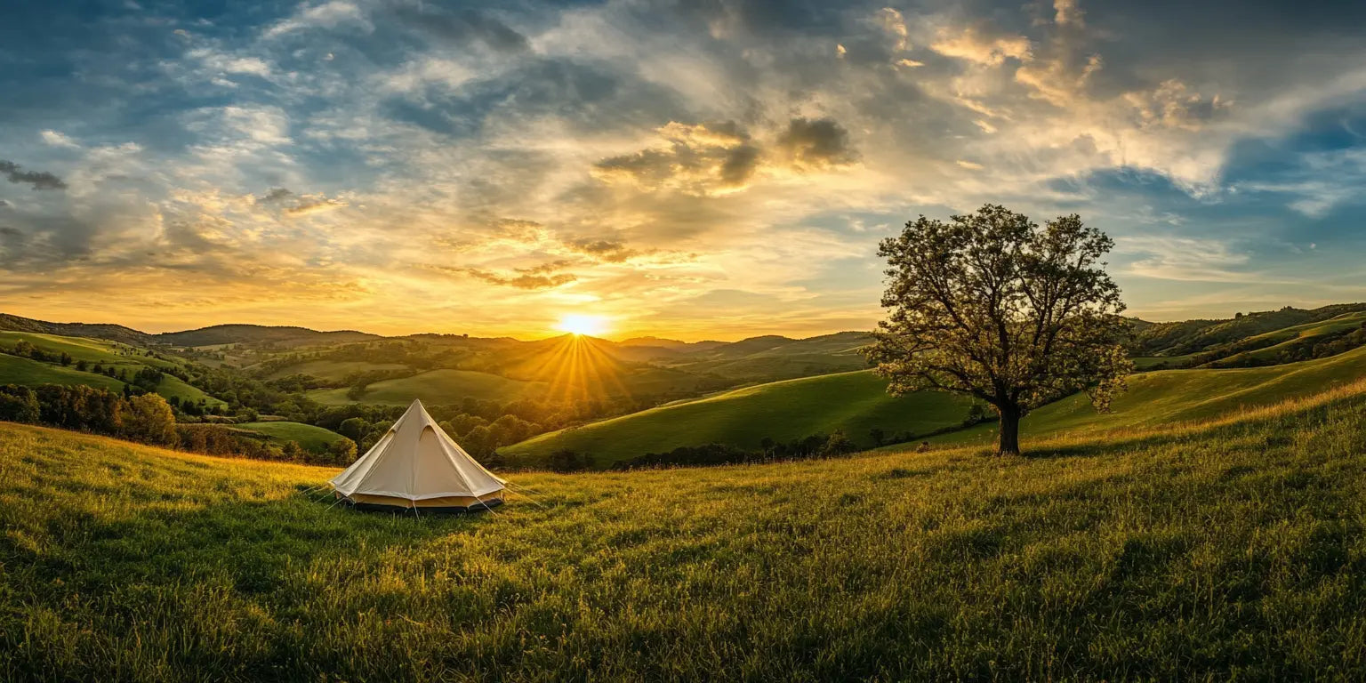 Bell Tent infront of a Sunrise
