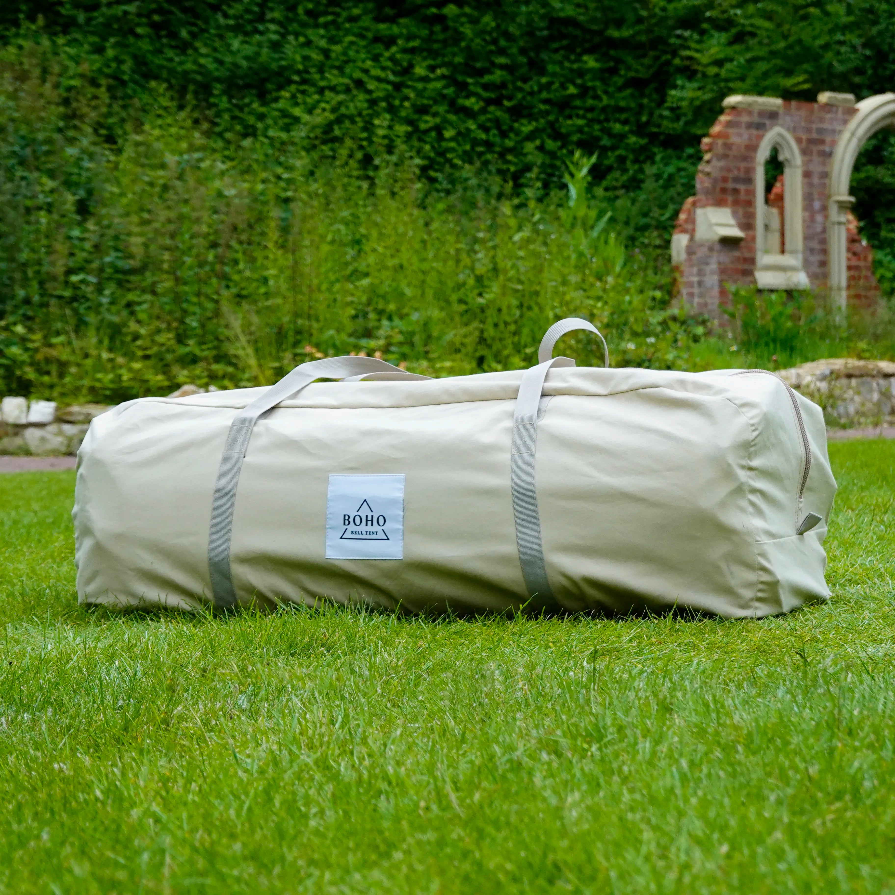 Canvas Bell Tent Bag in the garden